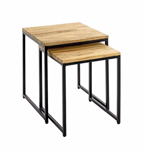 HAKU Bijzettafels set van 2 modern eikenhout en metaal zwart/bruin B: 38 cm, D: 38 cm, H: 46 cm