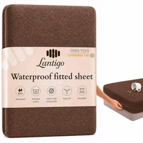 Lantigo Waterdicht Hoeslaken van Badstof voor Ledikant of Campingbedje, Bruin, 70 x 140 cm