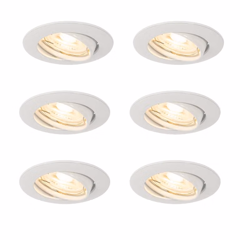 Qazqa Set van 6 inbouwspots wit, rond, GU10, verstelbaar