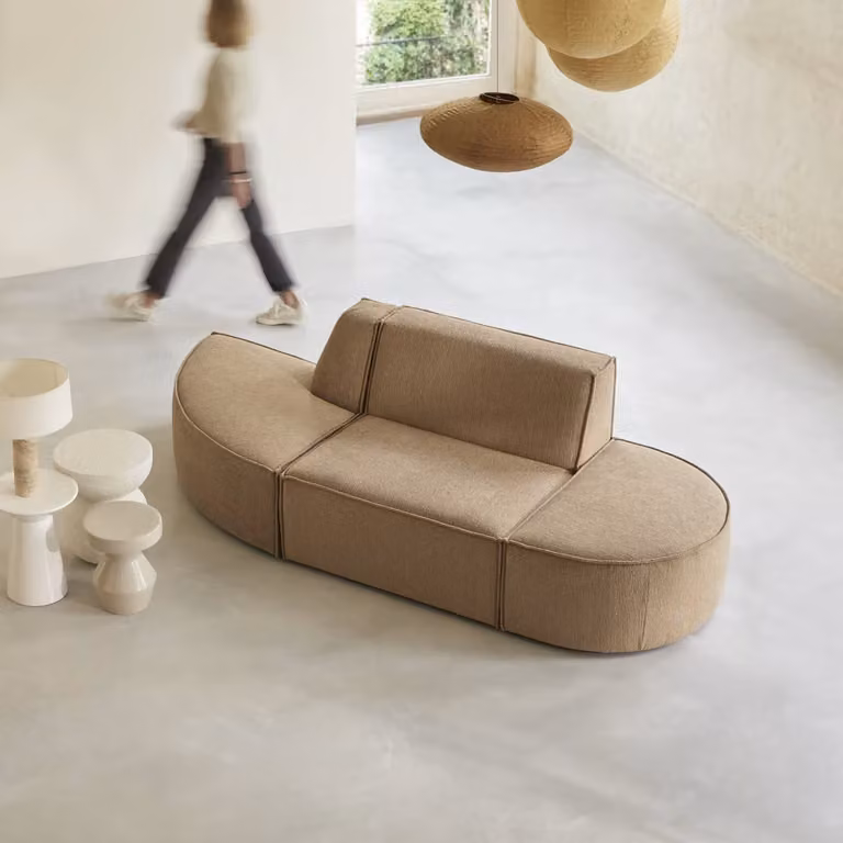 Tikamoon Dario modulaire L-vormige 2-zitsbank met slaapfunctie in bruine stof