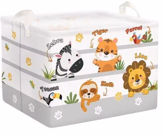 Opbergbox voor kinderen, 36 liter, zwart-wit, textiel, met handgrepen