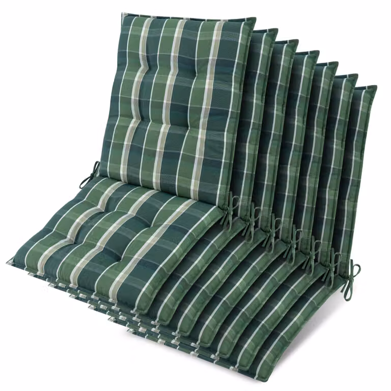 Beautissu set van 7 zonnedekpads Niederlehner editie, groen geruit, 100 x 50 x 8 cm