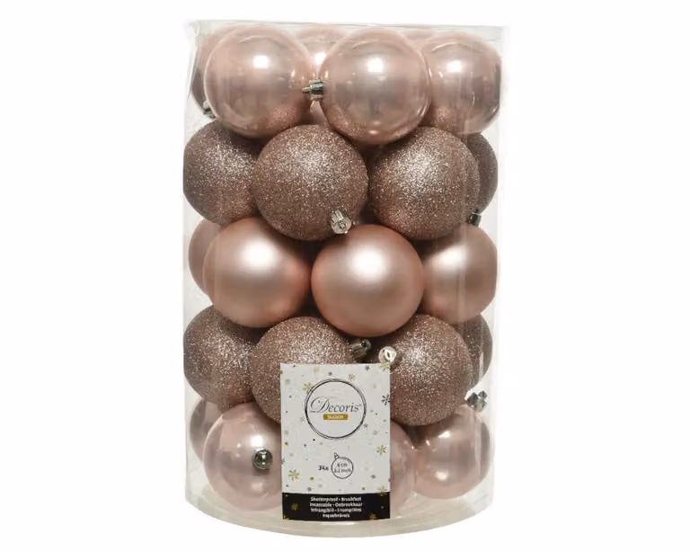 34 onbreekbare kerstballen mixkoker poederroze