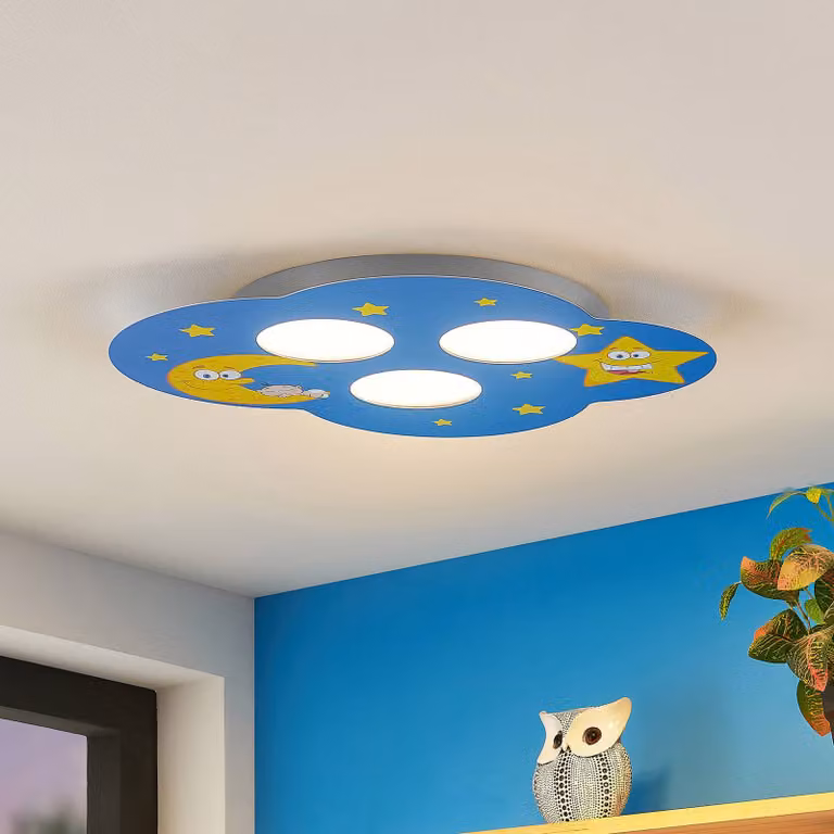 Lindby Plafondlamp voor de kinderkamer, blauw, dimbaar, metaal