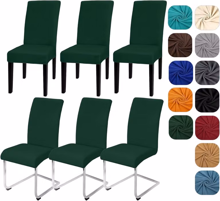 Set van 6 rekbare stoelhoezen groen voor eetkamerstoelen - ShopVlot