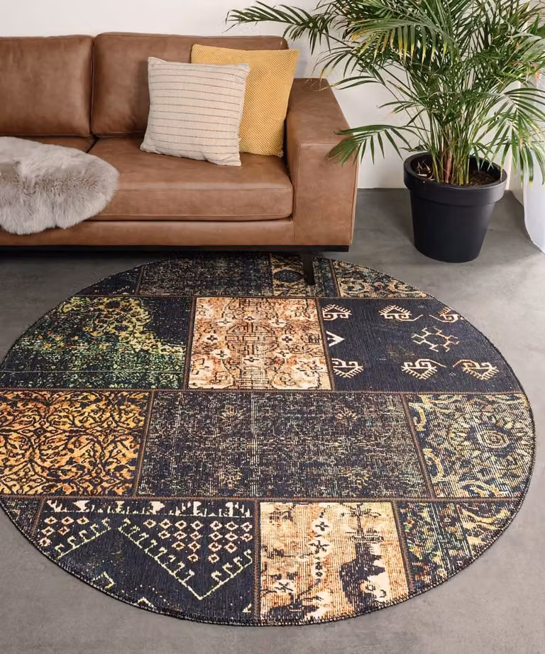 Heritaged Patchwork Vloerkleed Rond - Fade No.1 Olijfgroen