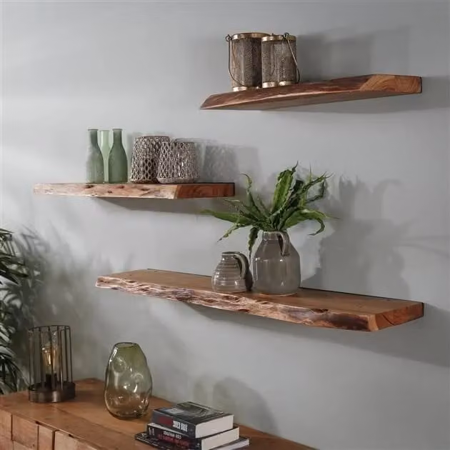 WoonStijl Wandplank 120 Edge Acaciahout Bruin Rustiek