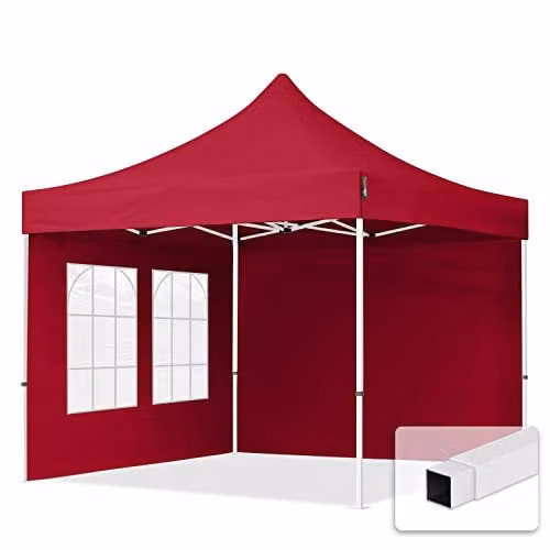 TOOLPORT Easy Up Partytent met 2 Zijwanden en Kerkvensters, Rood, 3 x 3 m