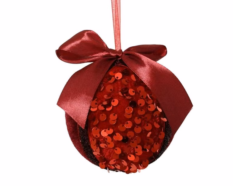 Rode kerstbal met abstract geometrisch design, diameter: 8 cm