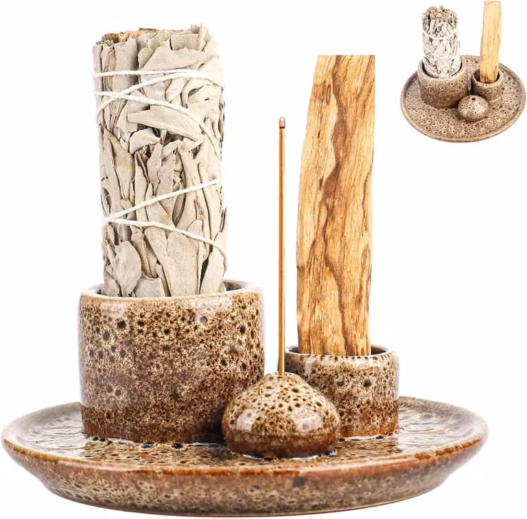 4-in-1 Keramische wierookkom voor Palo Santo en Witte Salie, geschikt voor sticks en kegels voor ontspanning en meditatie