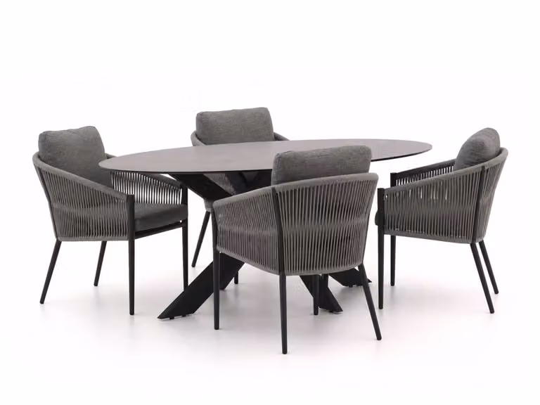Bellagio Diningset voor 4 personen met Sintered Stone tafel en Aluminium stoelen in Grijs