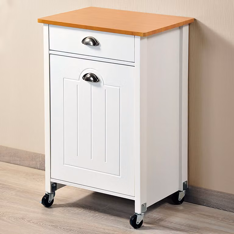 Kesper Keukentrolley met afvalbak en bamboe afdekplaat, wit, B: 50 cm, D: 37 cm, H: 79 cm