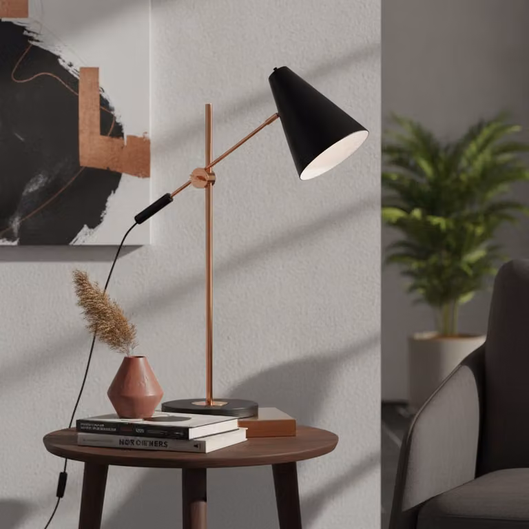 Artdelight Obscur bureaulamp - Zwart met koper - Modern metaal