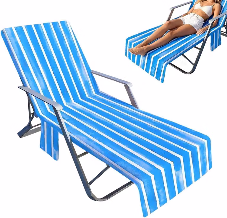 Microvezel Ligstoelhoes voor Strandstoel met Zijvakken, Sneldrogend, 210 x 74 cm