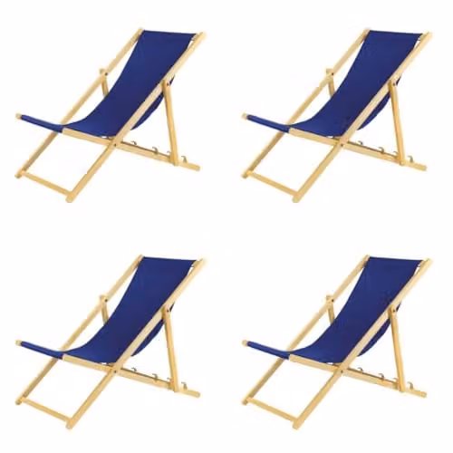 BAS Set van 4 blauwe inklapbare houten ligstoelen met beveiligingssysteem