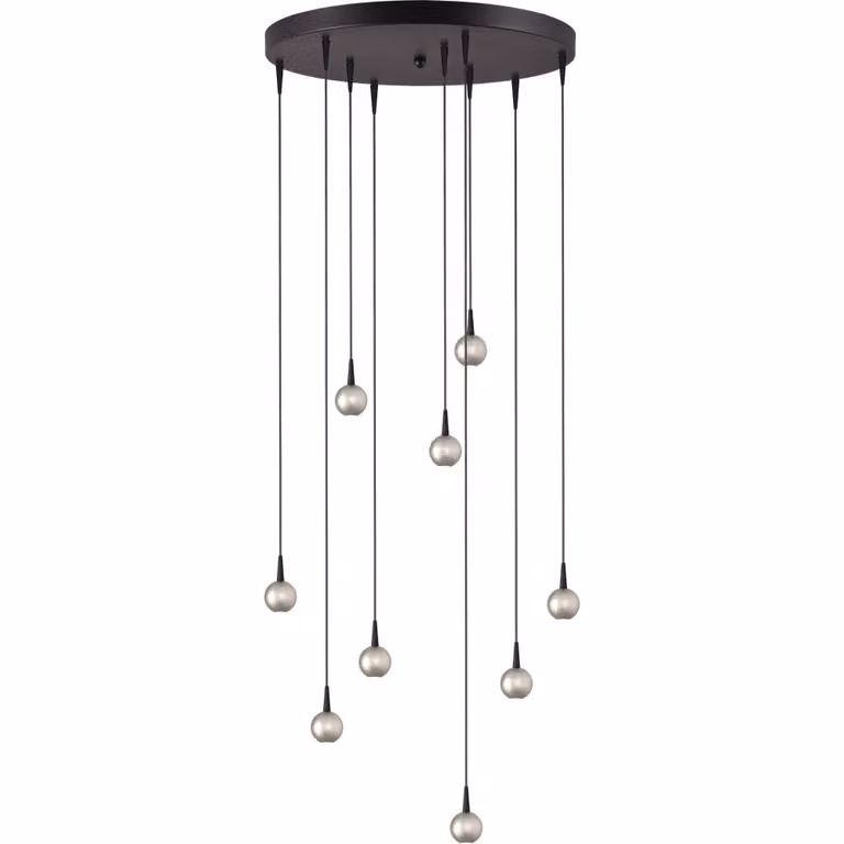 Masterlight Talana 9-lichts hanglamp zwart en nikkel met transparant glas, Diameter: 50 cm