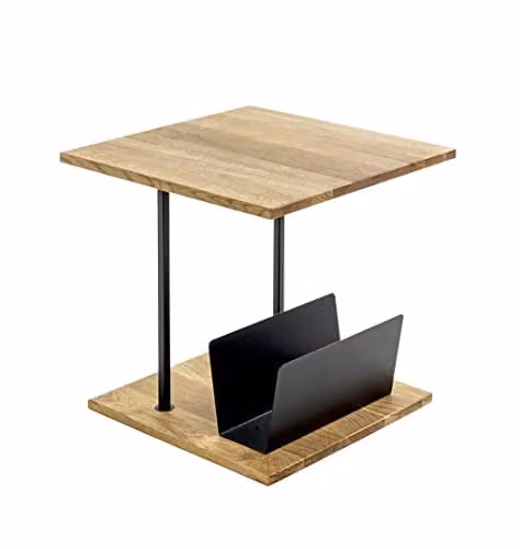 HAKU Bijzettafel massief eikenhout en metaal, bruin/zwart, B: 45 cm, H: 45 cm, D: 45 cm
