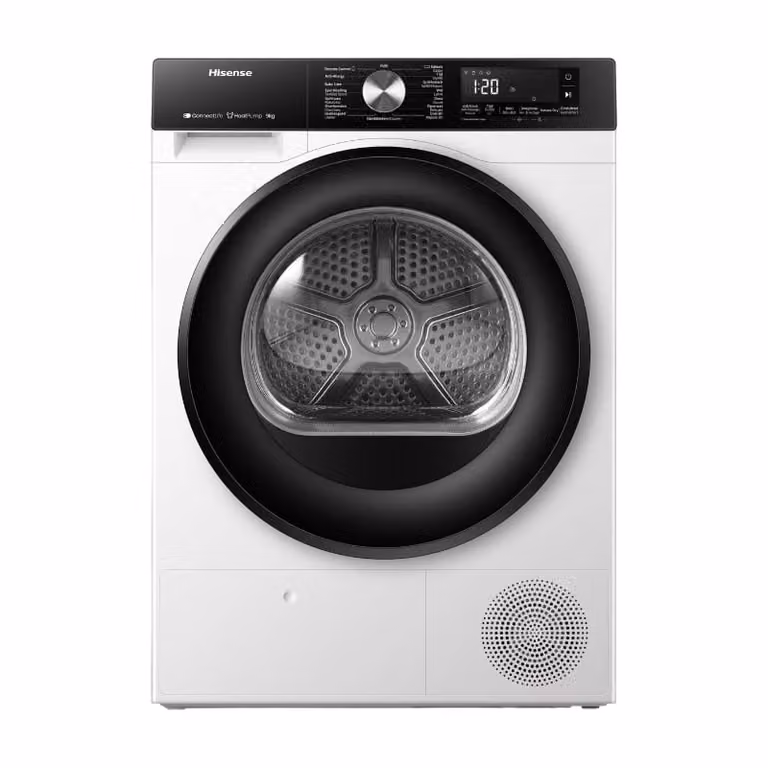 Hisense DH3S902BW3 Vrijstaande wasdroger met warmtepomptechnologie, 9 kg capaciteit, Wit