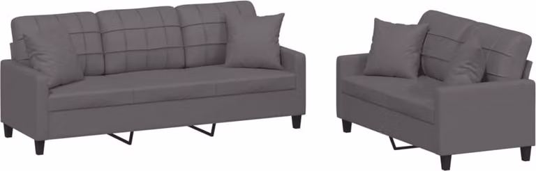 vidaXL 2-delige loungeset met kussens in grijs kunstleer