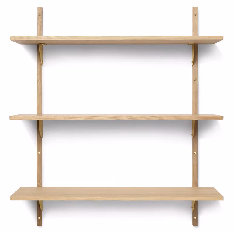 Ferm Living Sector plank triple wide wand aan de muur, Eiken en Messing