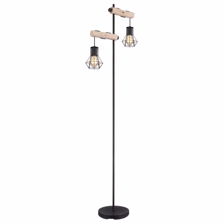 Globo Vloerlamp Priska zwart met hout H 168 x B 25 x D 48 cm
