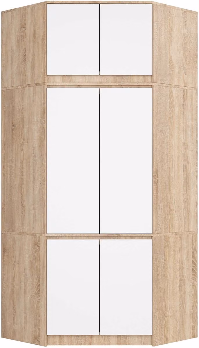 Hoekkledingkast S100 met Opzetstuk Akord Furniture Factory Sonoma Eik - Wit - B: 100 cm, H: 235 cm, D: 50 cm