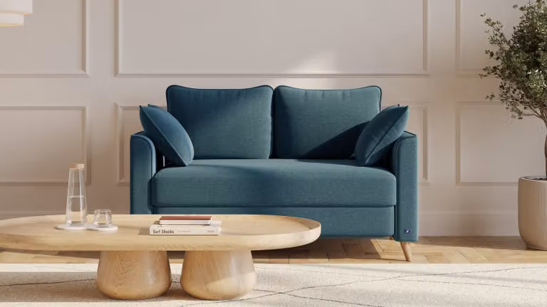 BRUNO slaapbank Flow petrol-turquoise met massief hout en boxspringcomfort, Breedte: 120 cm