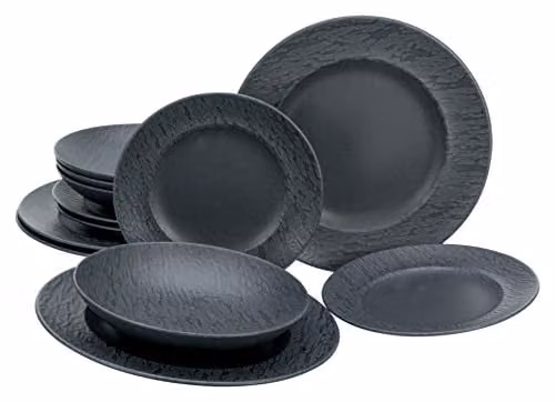 Creatable Rondo Schiefer 12-delige servieset van keramiek, zwart/grijs, B/D/H: 37 x 38 x 37 cm
