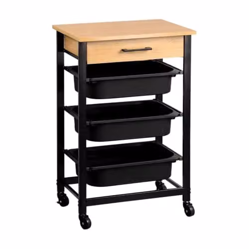 Kesper Keukentrolley met 3 kunststof bakken en lade, zwart, B/D/H: 47 x 37 x 81,5 cm