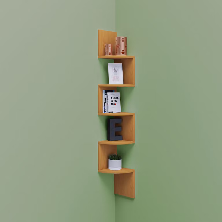 home24 Open hoekwandkast Arik beukenhouten look, bruin, B: 124 cm, D: 20 cm, H: 20 cm