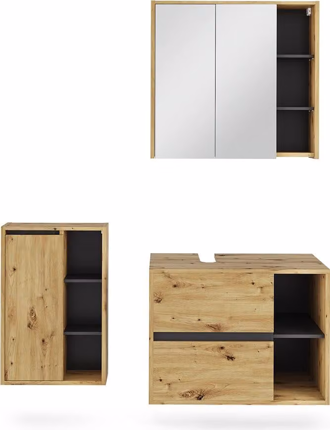Vicco Badkamermeubelset Viola 3-delig, Artisanaal eiken/Grijs