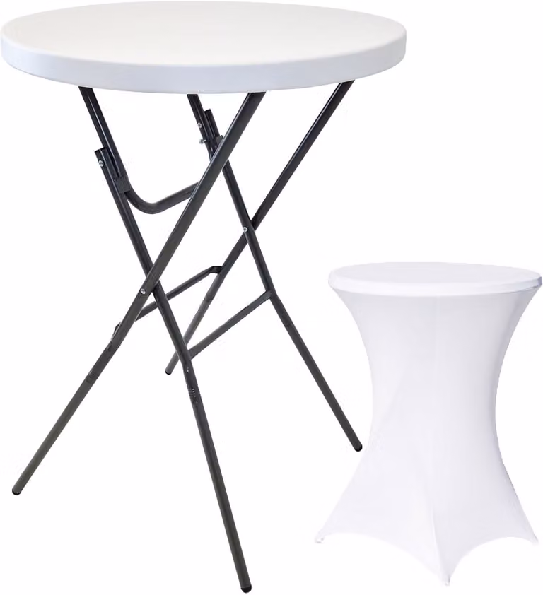 TRUTZHOLM Inklapbare statafel met witte hoes en grijs stalen frame, Ø 80 cm, Hoogte: 110 cm