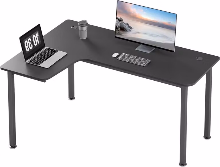 Zwart L-vormig hoekbureau voor thuiswerkplek B: 155 cm, D: 110 cm