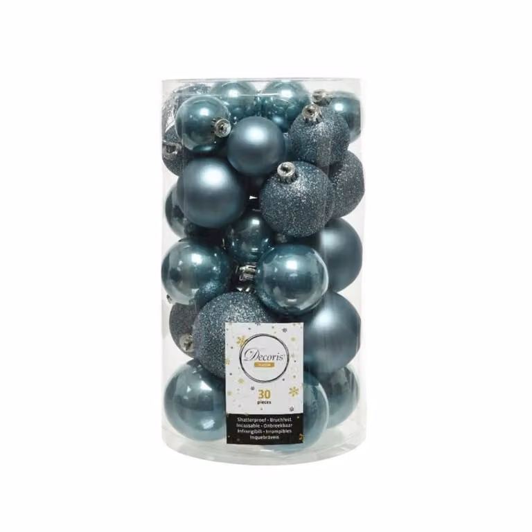 30 Onbreekbare Kerstballen De Oosteinde Blauw - Plastic Ronde Kerstdecoratie