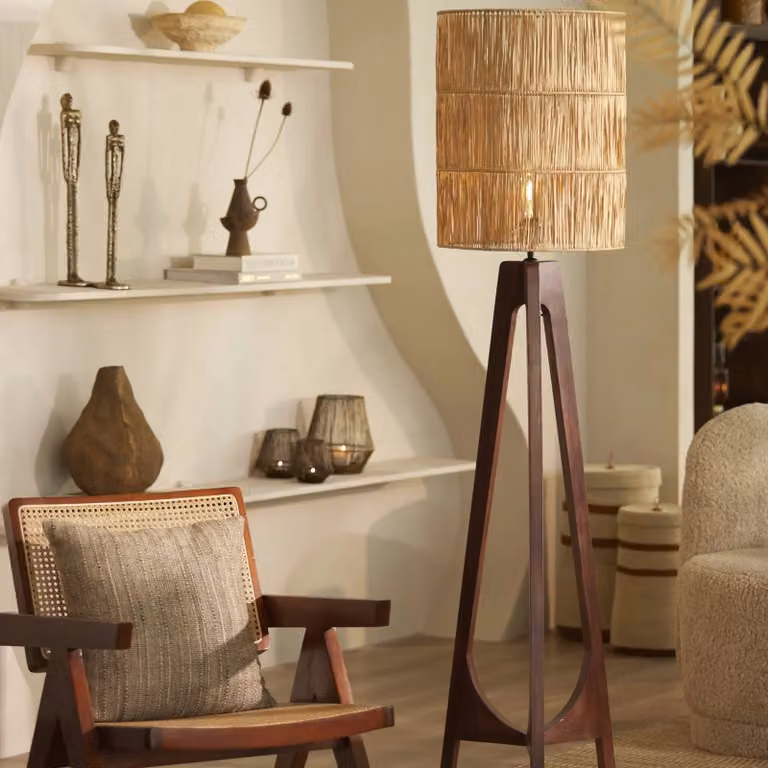 Light en Living Kap cilinder LANZANO raffia naturel B: 40 cm, D: 40 cm, H: 50 cm