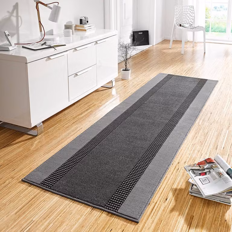 home24 Loper Band loper grijs met strepen, Breedte: 80 cm, Lengte: 400 cm