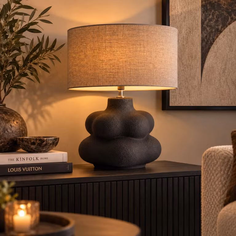 Light en Living Lampvoet CARILO Zwart Keramiek B/D/H: 30,5 x 30,5 x 38 cm
