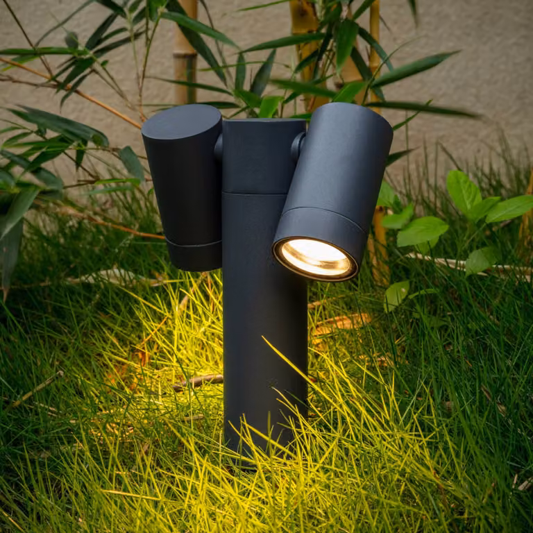PRIOS Tulimar moderne prikspot met 2 lampen, antraciet/zwart, aluminium, IP65 dimbaar