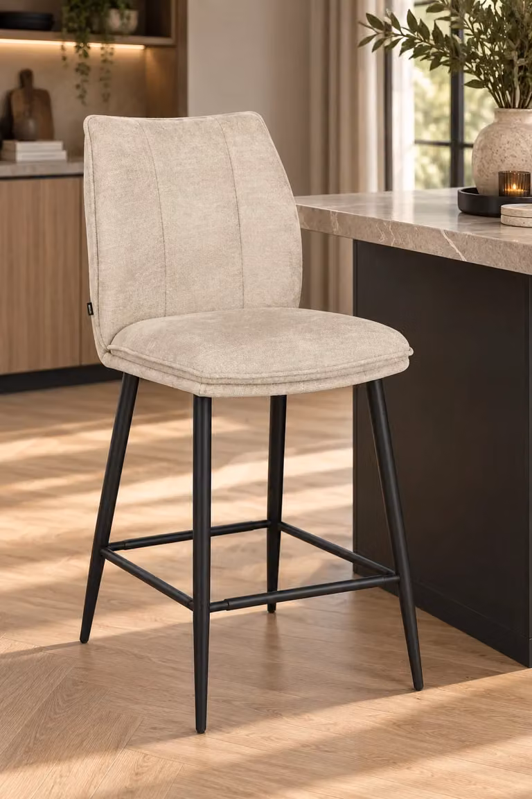 WoonMax Barstoel Jefferson - Naturel - Modern Design met Houten en Metalen Onderstel