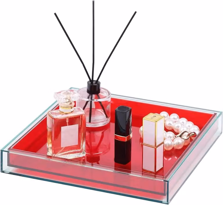 Rood Acryl Dienblad - Decoratieve Serveerschaal en Opbergbak - 25 x 25 cm