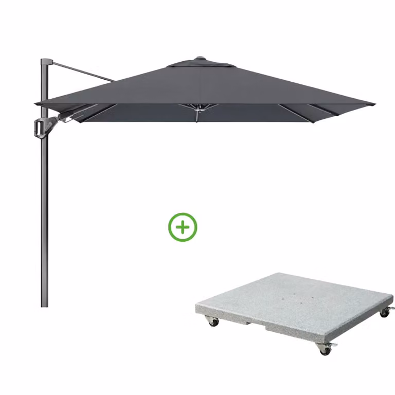 Platinum Voyager T² zweefparasol met Rocca parasolvoet 90kg, antraciet, 270 x 270 cm