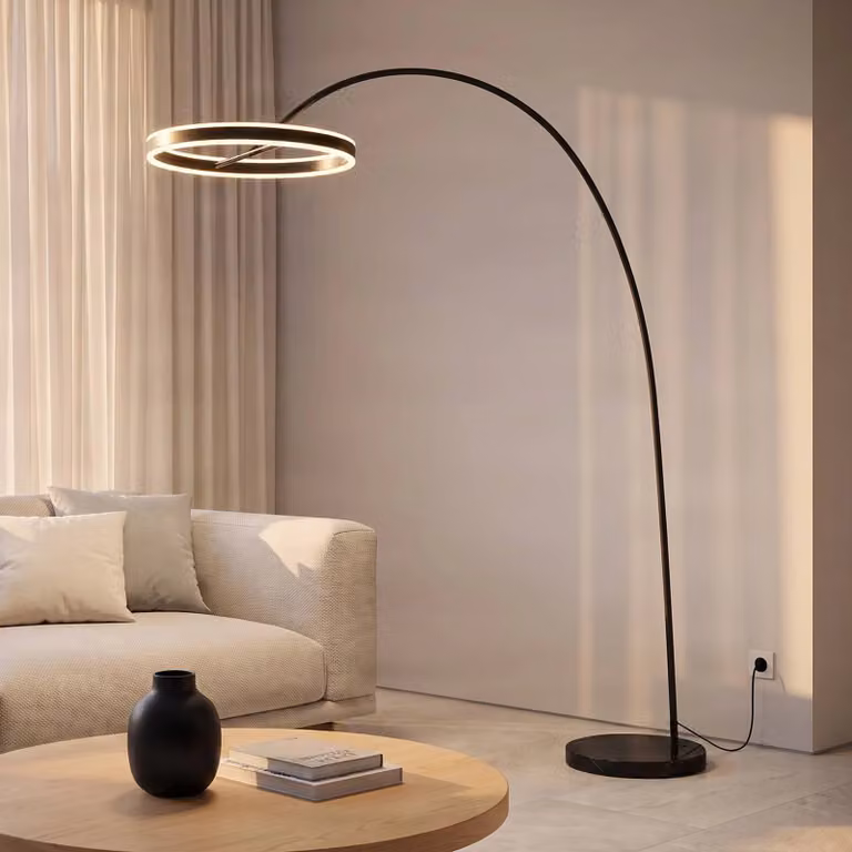 Lucande Yekta LED Booglamp - Zwart - Design Vloerlamp voor Woonkamer en Eetkamer