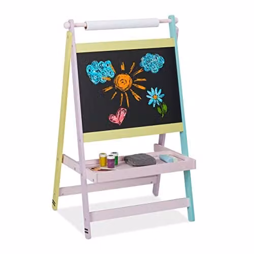 Relaxdays 2-in-1 schoolbord voor kinderen met krijtbord en papierrol, meerkleurig