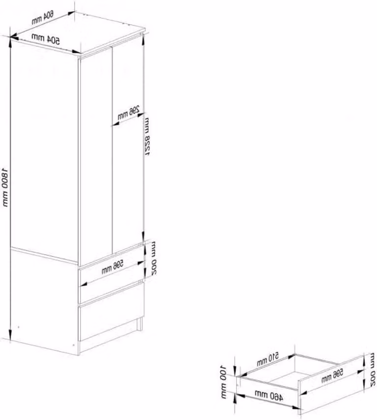 Kledingkast met deuren en lades voor de slaapkamer, woonkamer of hal, Grafiet, B/D/H: 180 x 60 x 51 cm