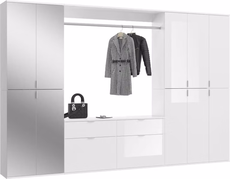 Moderne witte hoogglans kledingkast met deuren en laden voor de slaapkamer, B/D/H: 273 x 34 x 193 cm