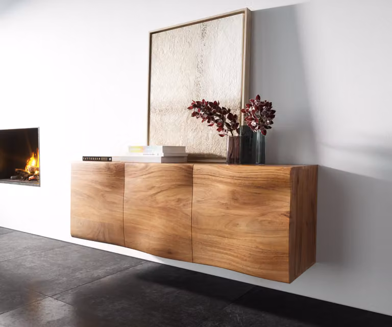 DELIFE Dressoir New Live-Edge Acacia Natuur Bruin Wit 3 Deuren Zwevend Breedte: 145 cm