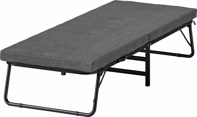 Gran Vida Opklapbaar Eenpersoonsbed met Verstelbare Rugleuning en 7 cm Dikke Matras - Grijs - B/D/H: 180 x 70 x 38 cm
