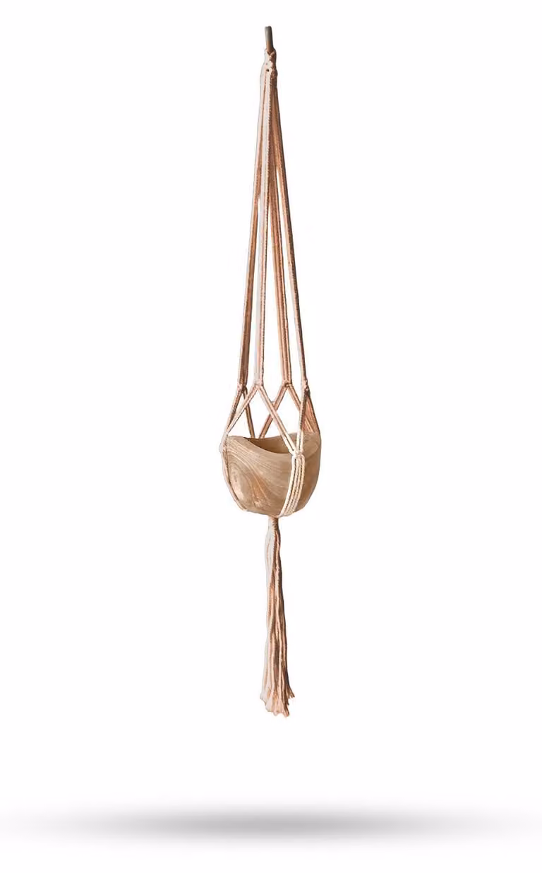 Ancient Wisdom hangende macramé bloempot voor volwassenen, donkerbruin