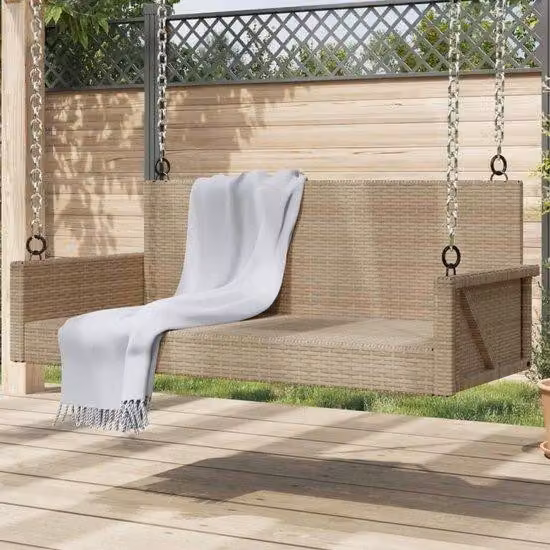 Gecheer Schommelbank voor in de tuin - Beige - Robuust Poly Rattan - B/D/H: 119 x 56 x 48 cm