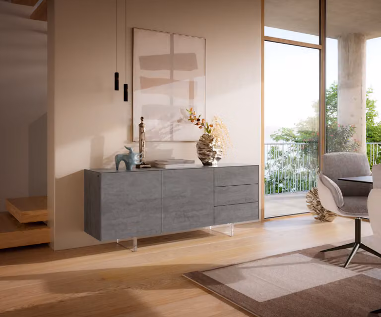 DELIFE Dressoir Cuor Grijs Keramiek en MDF met 2 Deuren en 3 Soft-close Laden Breedte: 180 cm